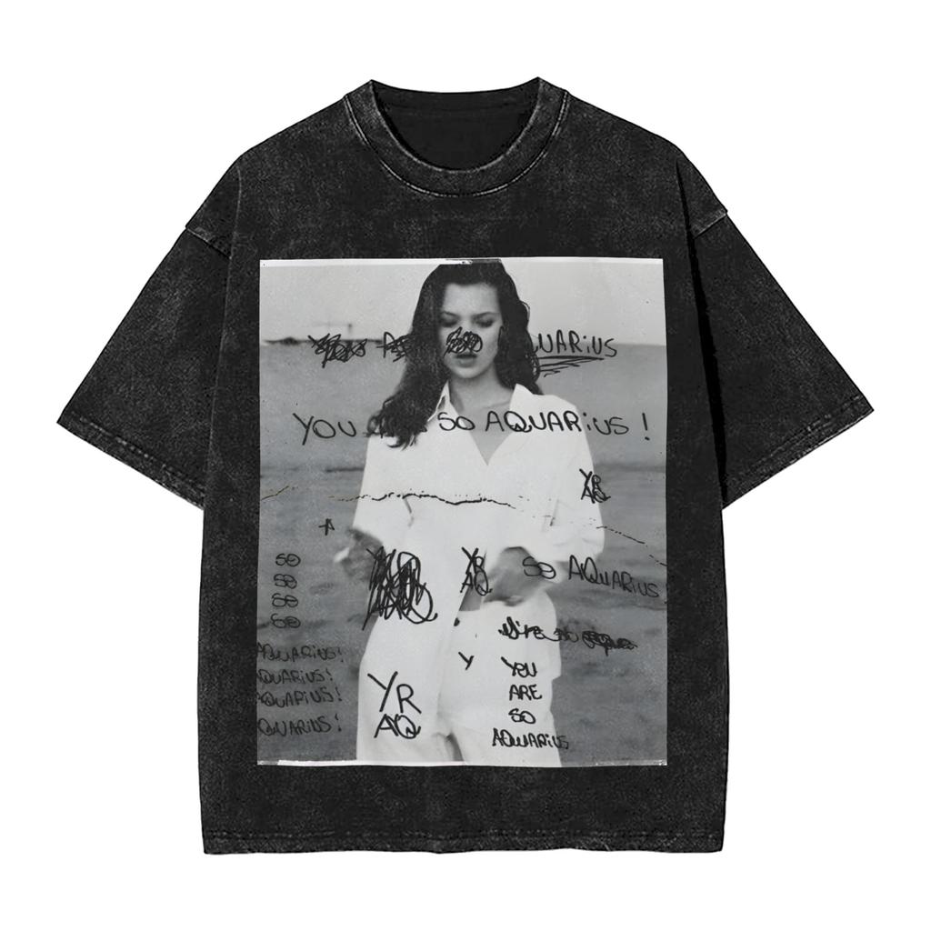 Novelty Kate Moss T-Shirt For Men Round Neck Cotton Washed T Shirt Short Sleeve Tee Shirt Printed Clothing