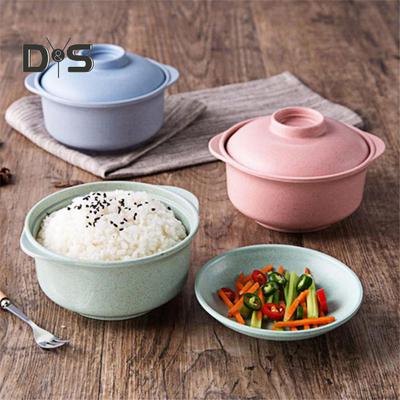 Instant Noodles Bowl Wear-resistant with Lid Wheat Straw Salad Rice Bowl Tableware for Cereal