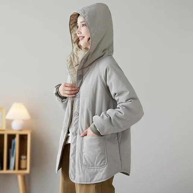 Women's Loose and Slimming Solid Color Warm Jacket for Autumn and Winter