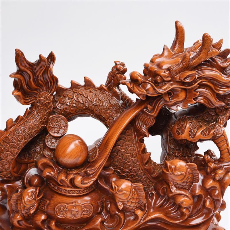 Golden Dragon Wood Root Sculpture: Hand-Carved Imitation Red Sandalwood Ornament for Living Room Decoration