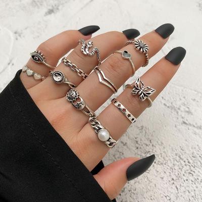 Pierścionek Elegancki Motyl Vintage Pierścionek Słońce Vintage Pierścionek Miłości Zestaw dla Pary Ręcznie Rzeźbiony Imprezowy Pierścionek Yin Yang Dziewczyna Studentka Pierścionek Wąż