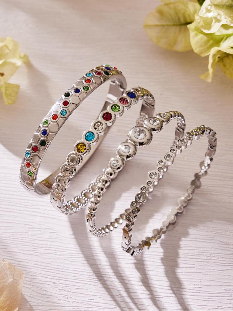 18k Gold-Plated Geometric Zirconia Enamel Bracelet Set