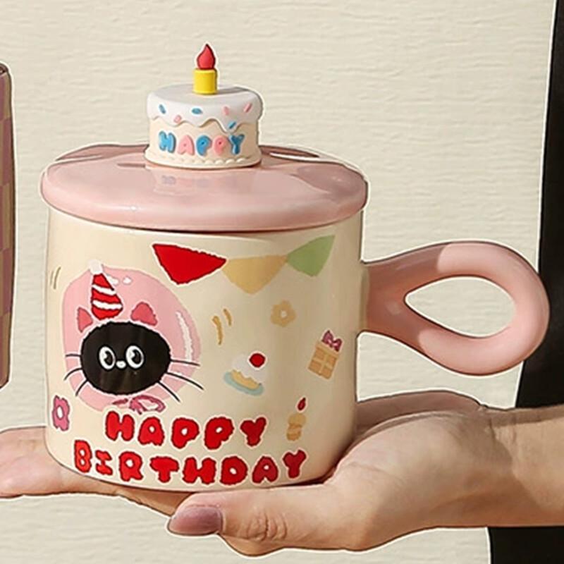 Cute Cartoon Cat Ceramic Mug with Lid