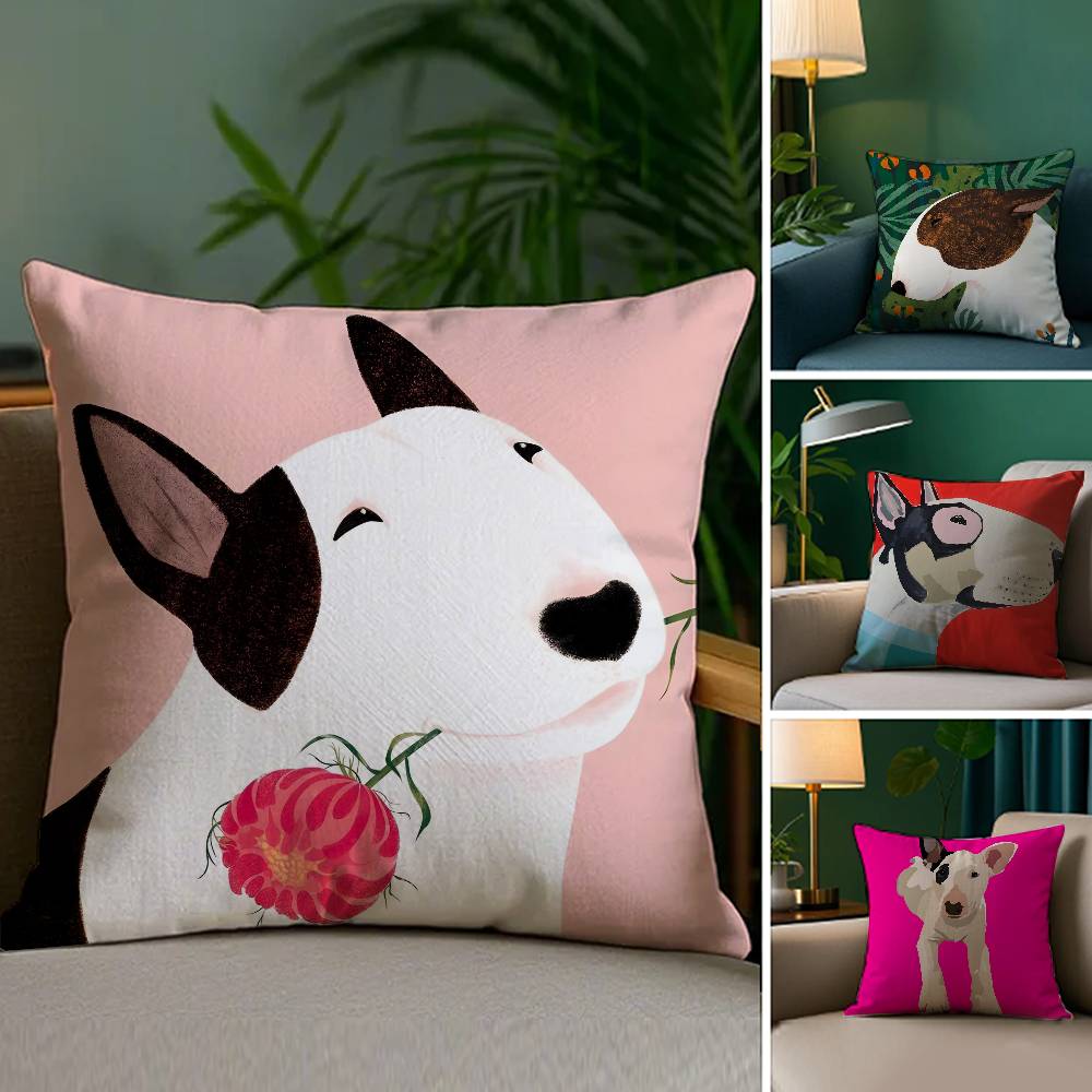 Cartoon Bull Terrier Series Pillow Case Plush Fabric Soft Double Sided Print Home Sofa High Quality Cushion Cover Throw