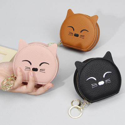 Cartoon Cat Leather Keychain Cute Animal Student Backpack Pendant Creative Car Accessory Elegant Hanging Ornament Lipstick Case