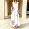 Sleeveless Maxi Dress,Women U Neck Sundress,Lavender Watercolor Flower Print,Relax A Line Cut,Summer Holiday Outfit,Lightweight Long Beach Gown