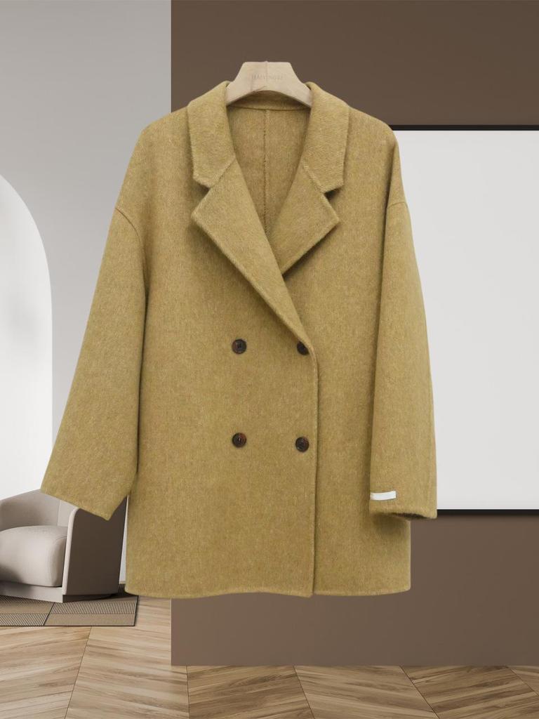 Women's Mid-Length Double-Breasted Wool Coat - 2025 Autumn/Winter Collection, Suit Collar, Commuting Style
