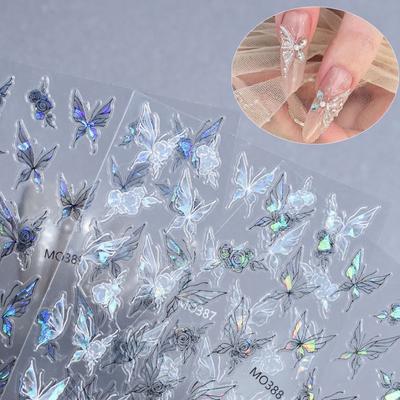 Aquarell Schmetterling Nagelkunst Aufkleber Magisches Buntglas Licht Schmetterling Relief Dreidimensional Muschel Licht Schmetterling Nagel Applikation Ornament