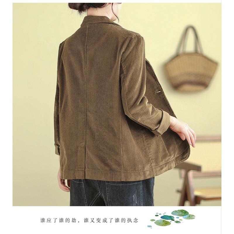 Autumn Winter Vintage Corduroy Loose Casual Suit Women Solid Color All-match Cardigan Blazers Female Top Coat