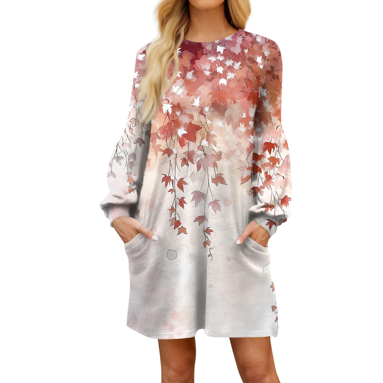 

Модное женское платье трапециевидной формы с длинным рукавом. Осенний повседневный пуловер с круглым вырезом. Свободное платье с карманами. XL винный