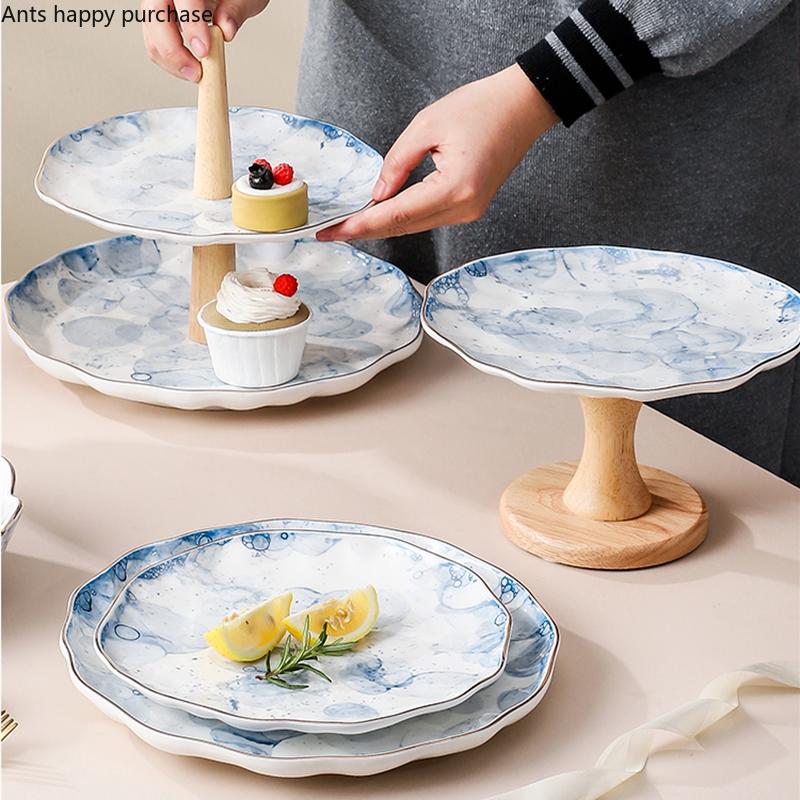 Ceramic Plate Dinner Plate Fruit Salad Bowl 2 Layer Cake Stand Tall Feet Cake Pan Display Stand Dessert Bowl Decorative Plates