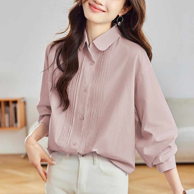 Белая рубашка с плиссировкой «гармошкой», женская, с длинным рукавом, весенний дизайн, топ, литературный темперамент, рубашка из чистого хлопка M