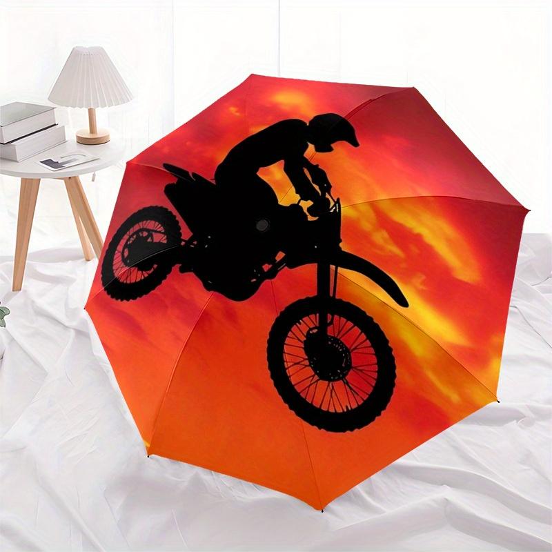 1 Stück Motorrad Sonnenuntergang Thema Hochwertiger Regenschirm, Automatisches Öffnen und Schließen, Multifunktionaler Regenschirm G0811055