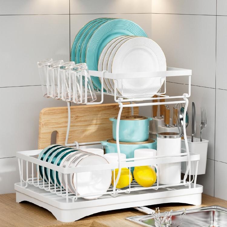 Multiurpose 360° Rotating Kitchen Dish Drying Storage Rack with Double Layer Designs Portable Accessory for Easy Use
