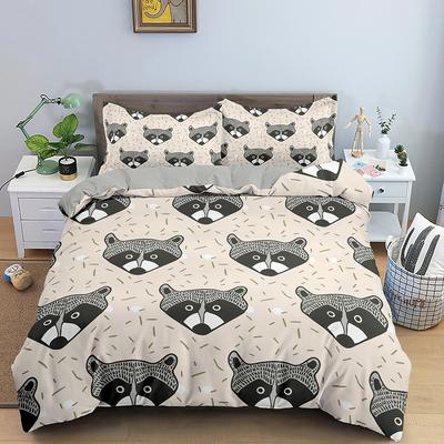 Rakun Yorgan Kılıfı Seti Gri Siyah Vahşi Hayvanlar Renkli Arka Plan King Queen Boy Yorgan Kılıfı Polyester Çocuk Erkek Kız