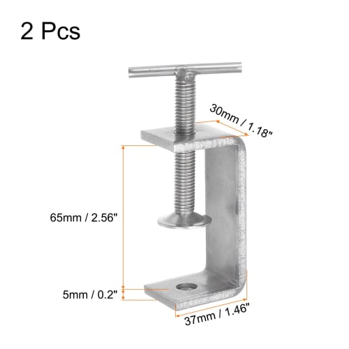 uxcell Stainless Steel C-Clamps, 2.36 Inch / 65mm Wide Jaw Opening, 23-60mm Range, T-Bar Handle, for Woodworking, Welding, Construction, and Home Use,
