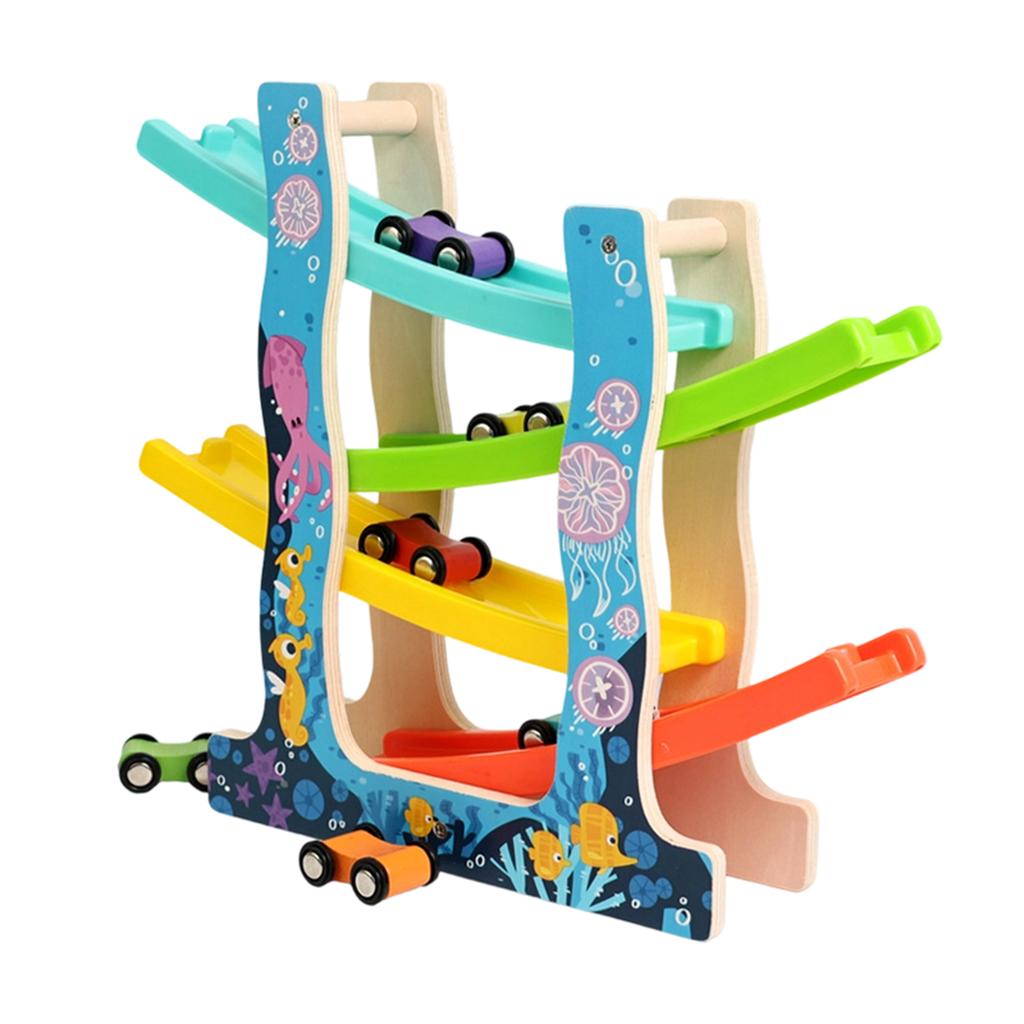 Wooden Track Racing Set - Glider Cars & -Your-Own Track For Toddlers