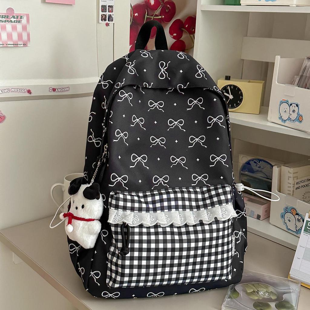Schoolbag Fresh Floral Bow Lace Schoolbag Japanese and Korean Style Gentle Age Reduction Girlfriend Travel Small Backpack
