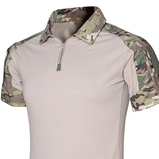 Men Shirt Slim Fit Pullover Turn-down Collar Camouflake Men T-shirt for Outdoor