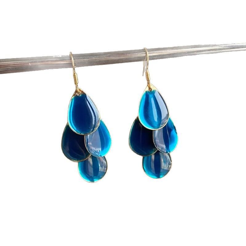 Dripping oil oval water drop fringed earrings light luxury high-end ear hooks retro court style earrings design sense niche