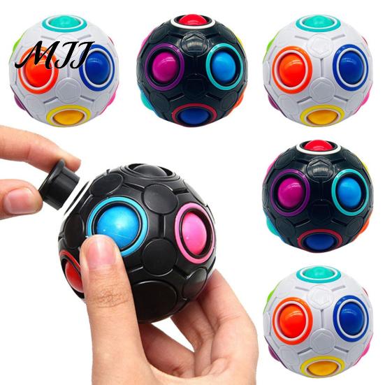 Mini Push Ball Football Fidget Toy with 12-Holes, Stress Relief Press Sensory Toy, Rainbow for Adults and Kids Hand Exercise Tools