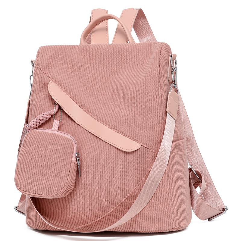 Damen Cord Rucksack mit kleiner Tasche, lässiger Mode Tagesrucksack
