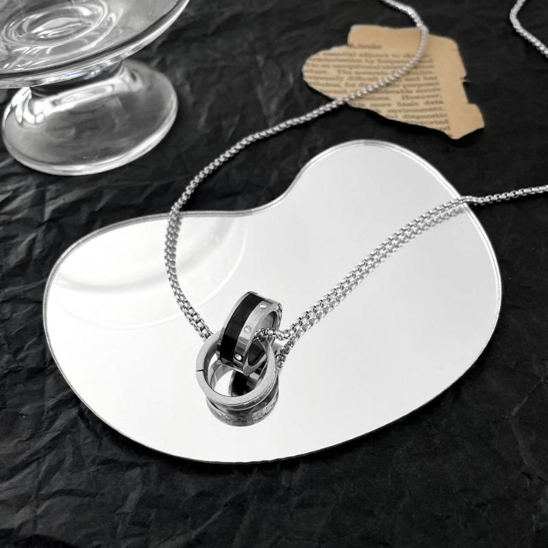 Minimalist Double Ring Buckle Pendant Necklace Unisex Street Hip Hop Personalized Jewelry