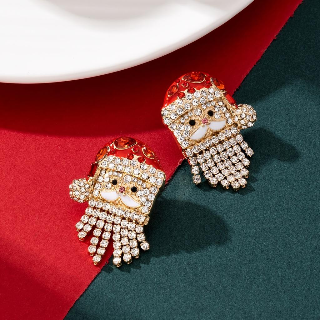Charming Santa Claus Stud Earrings for Women Adorned Pearls Rhinestone Different Styles Festive Party Jewelry Xmas Gifts