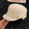 French Hepburn Style Pearl Bow Wool Top Hat Women's Autumn and Winter British Equestrian Hat Elegant Temperament Beret