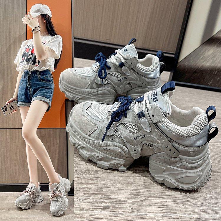 Thick-soled dad shoes women's 2025 summer new versatile breathable mesh sneakers lightweight and heightening casual little white shoes