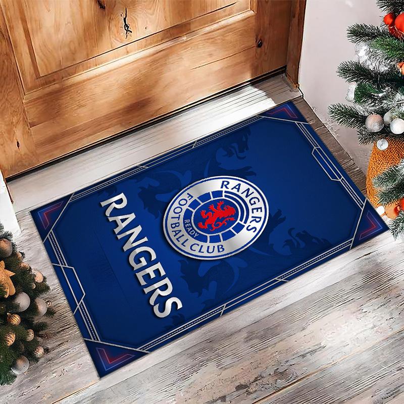 Tappeto Morbido per Area Calcio Rangers FC con Motivo Calcio, Antiscivolo, Tappeto per Pavimento Interno, Tappetino Decorazione Sportiva per Camera da Letto