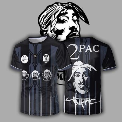 Tupac Print Trikot Street Hip-Hop Rapper Trendiges Kurzarm-T-Shirt Herren und Damen Outdoor Sport Atmungsaktives Fußballtrikot