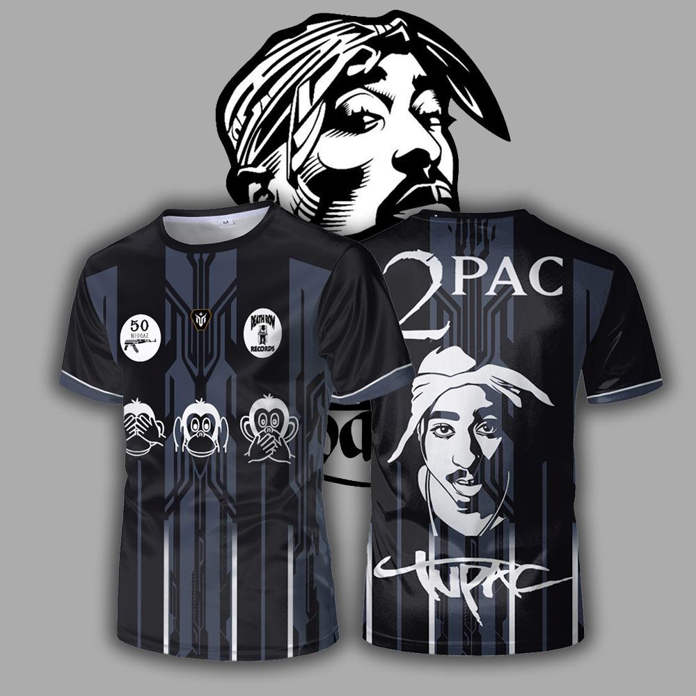 Maglia Stampata Tupac Street Hip-hop Rapper alla Moda T-shirt a Maniche Corte Uomo e Donna Sport all'Aperto Traspirante Uniforme da Calcio