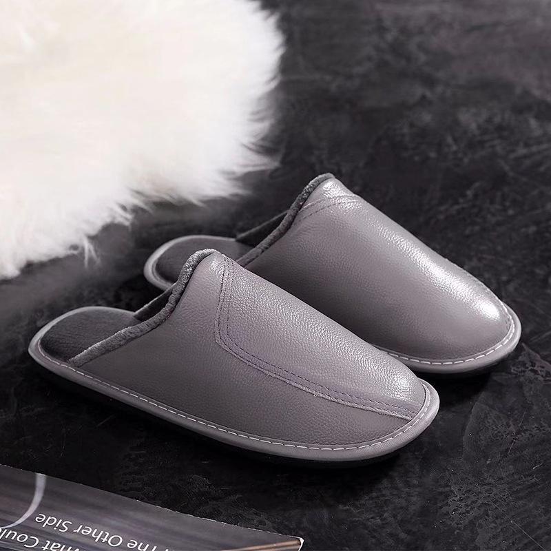 Fashion Autumn and Winter Slippers for Men and Women Indoor Leather Slippers for Home Leisure Thickened Top Layer Leather Slippers