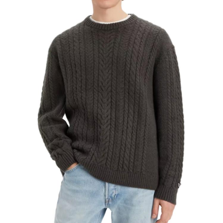 Levis Solid Color Crew Neck Pullover Sweater Men sweater Raven-Black A0708-0015