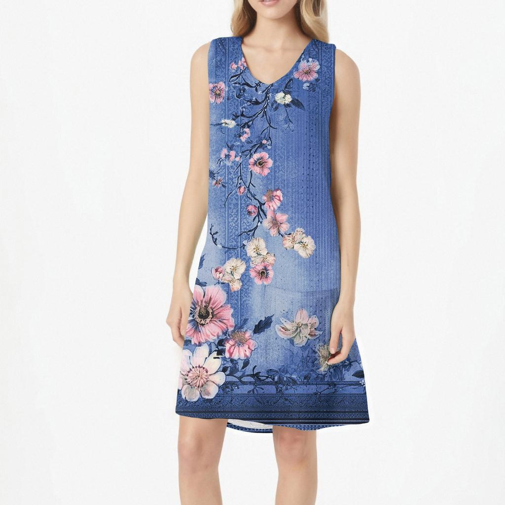 Dámské volné ležérní šaty s potiskem, vesta, šaty na ramínka, šaty s kapsami, šaty na ramínka, šaty s kapsami