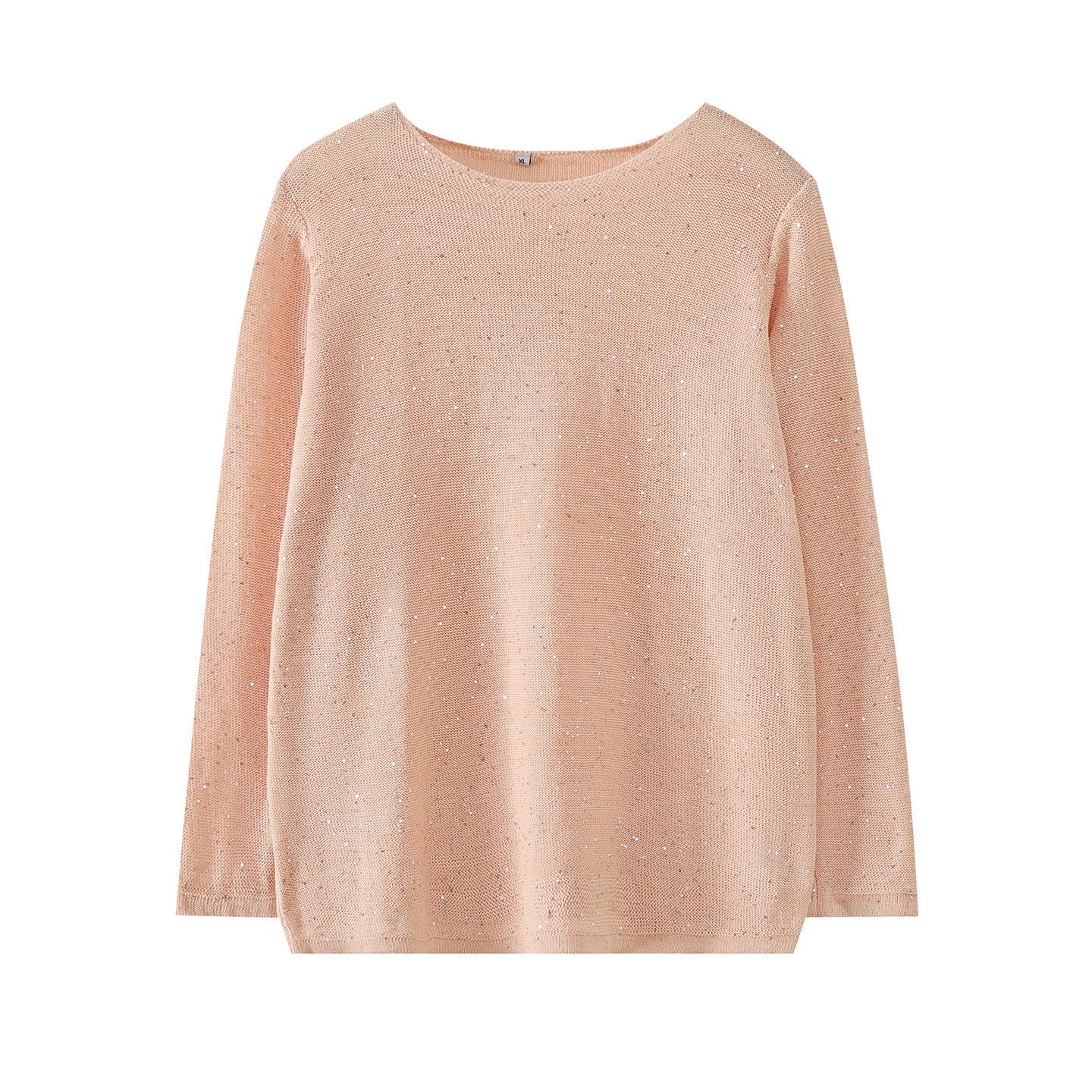 

2026 Spring Plus Size French Sequin Round Neck Versatile Outerwear Top 3XL (201-233 lbs) розовый
