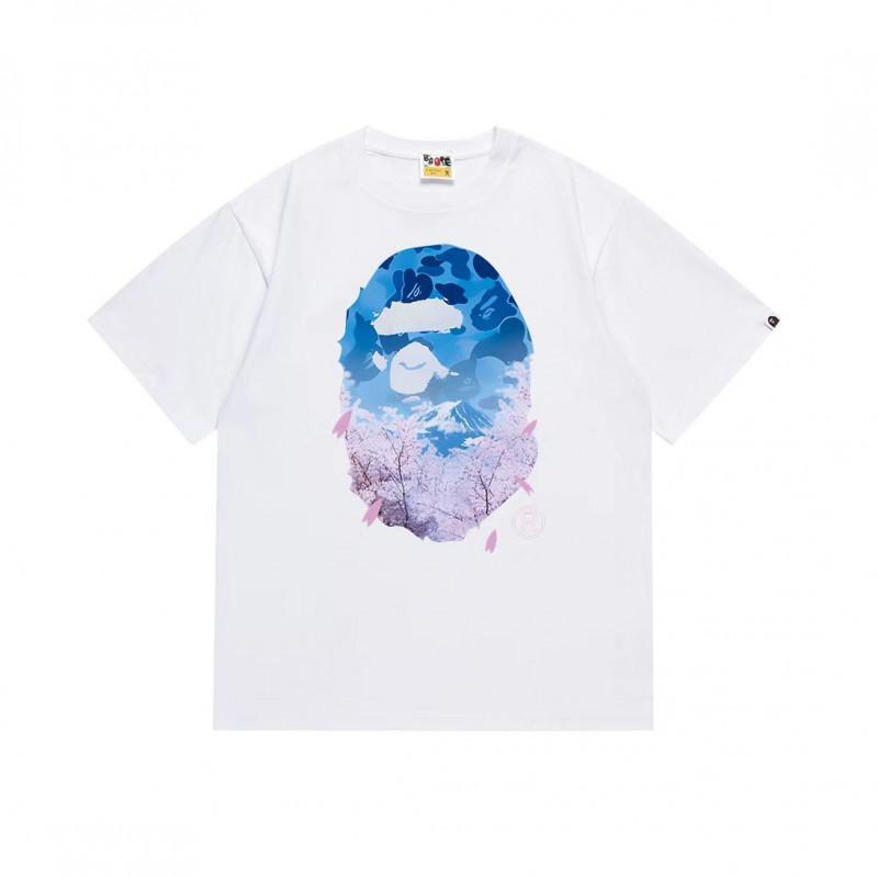 Mens Streetwear Oversized Cotton Tee With Camo Shark Ape Graphic Print Casual T-Shirt