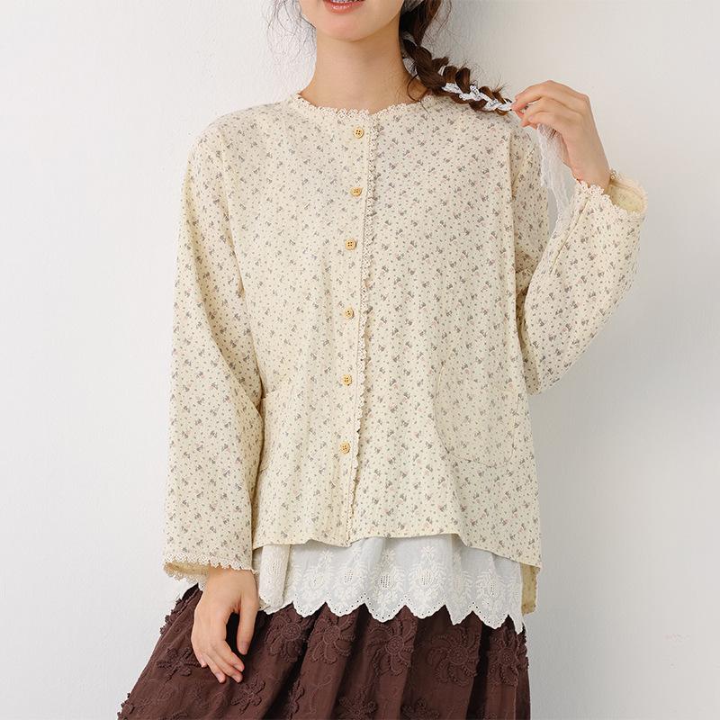 

Forest Girl Floral Lace Round Neck Long Sleeve Cotton Cardigan One Size рожевий