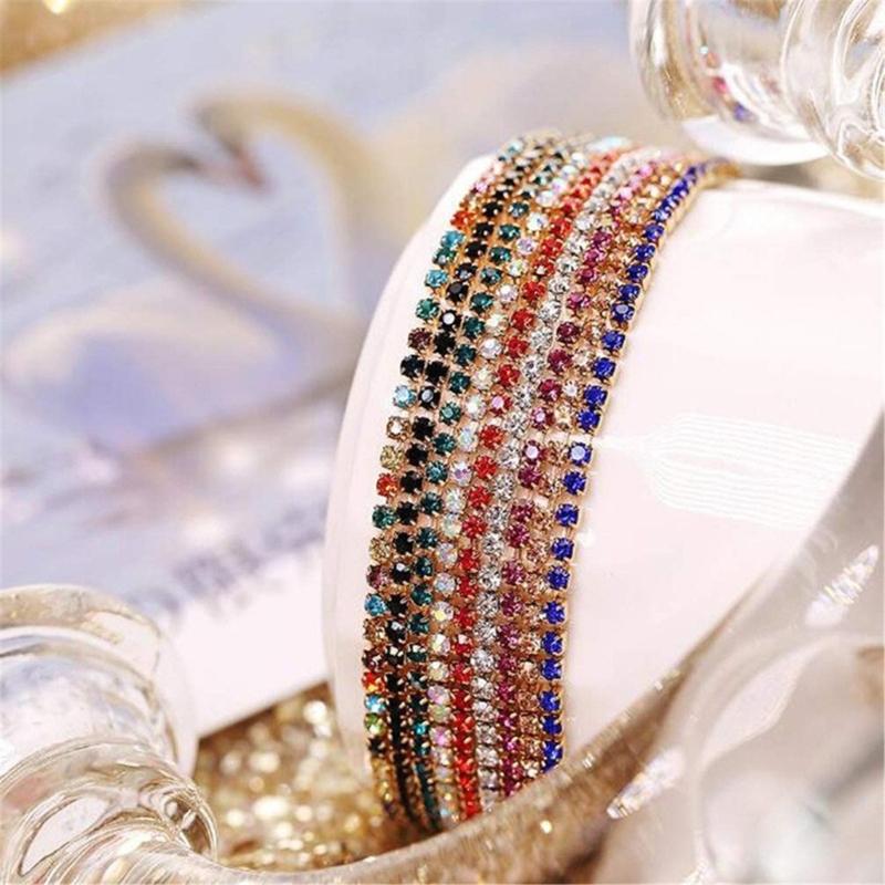 9 Pieces Multicolor Zirconia Elastic Bracelet Set Fashionable Stretch Rhinestones Handchain Jewelry for Women Girls