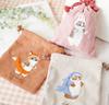 mofusand Drawstring Bag with Rabbit Embroidered Boa