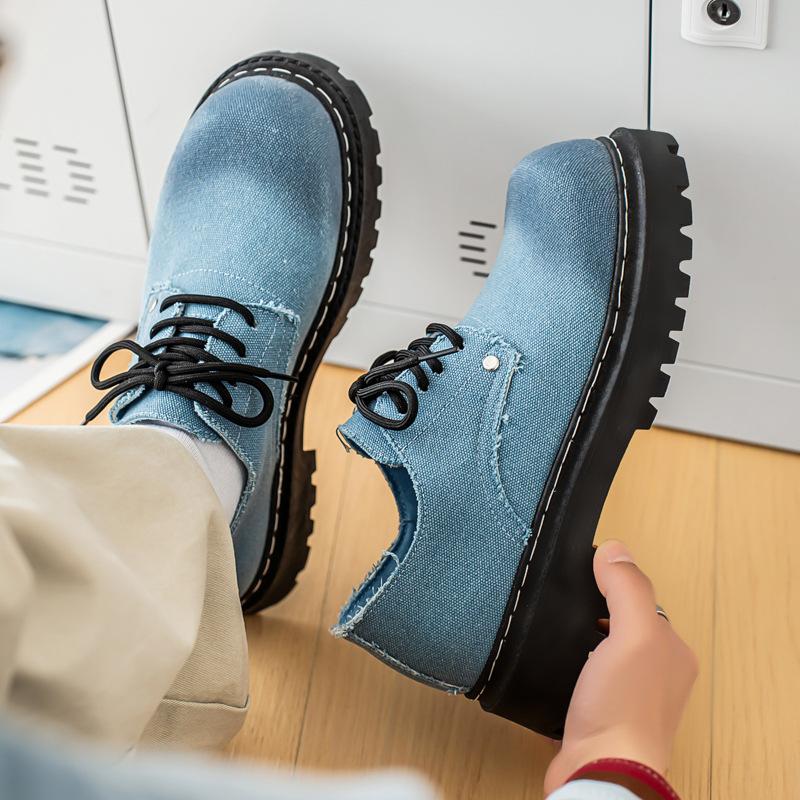 Mote Nye Herre Derby Sko Britisk Stil Stor Rund Tå Chunky Platå Sneakers Originale Pustende Fritidssko for Streetwear & Daglig