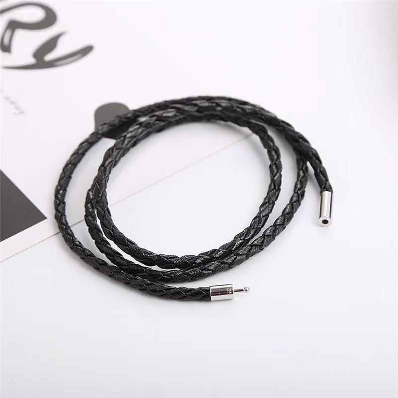 Men's Black Braided Double-Layer Leather Bracelet with Titanium Steel Highlights
