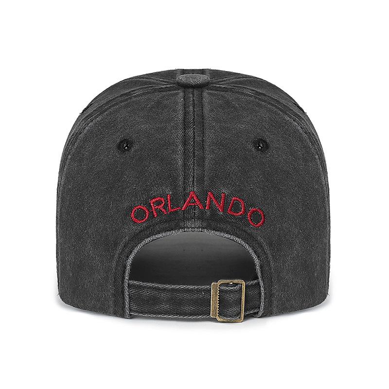 Fashionable Distressed English Embroidered Baseball Hat with Perforated Patch and Curved Brim