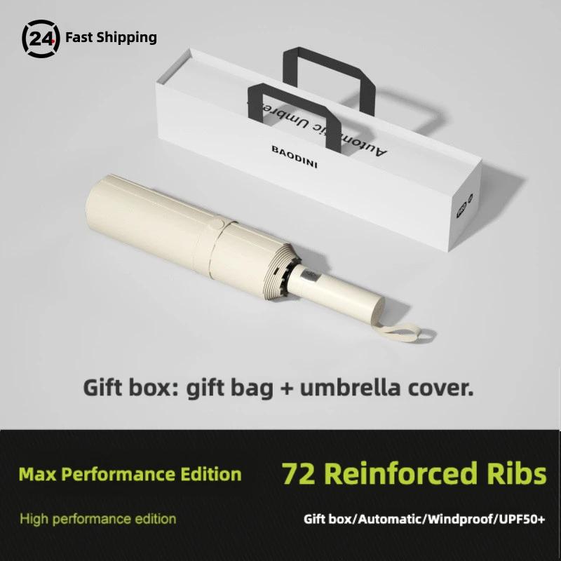 Windproof 72 Ribs Automatic Folding Umbrella, Thickened Vinyl UV UPF50+ Protection Parasol, Sun and Rain Dual-purpose Umbrellas