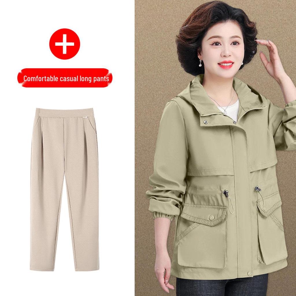 Noble Lady Spring-Autumn Hooded Jacket for Middle-Aged and Elderly Women - 2026 New Style