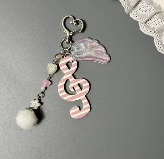 

Harajuku Musical Notes Heart Pendant Necklace For Women Korean Trendy Chain Necklace Sweet Cute Bag Charms Keychain Jewelry