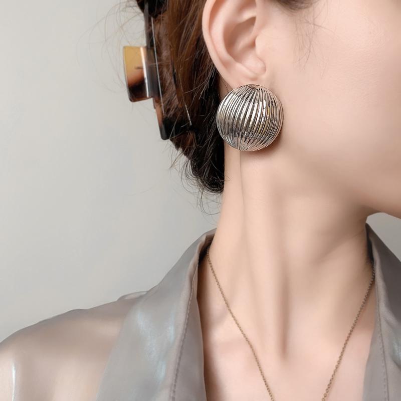 Stainless Steel Round Drop Earrings for Women Exquisite Exaggerated Textured Dangle Earrings Retro Casual Versatile Jewelry Gift