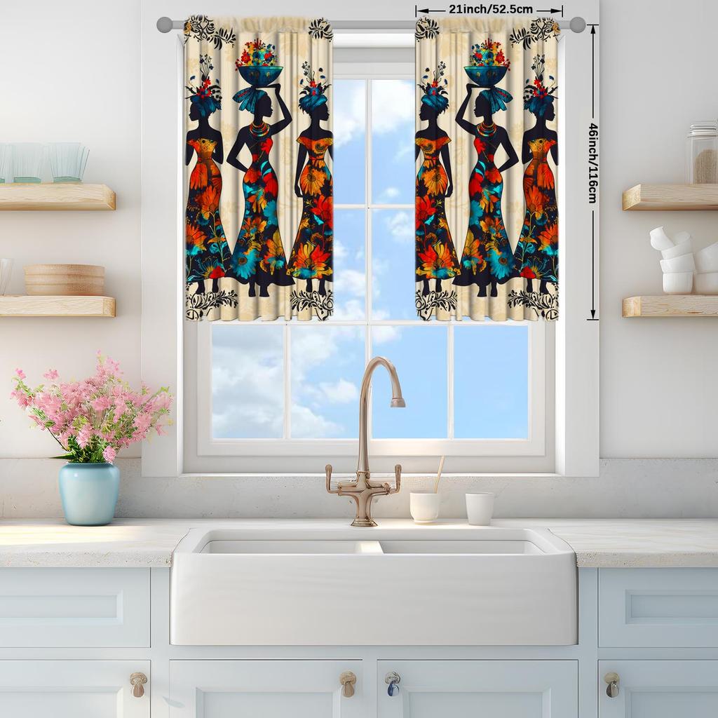 Piece African Women Art Decorative Curtains Retro Style Semi Curtain Room Darkening Polyester
