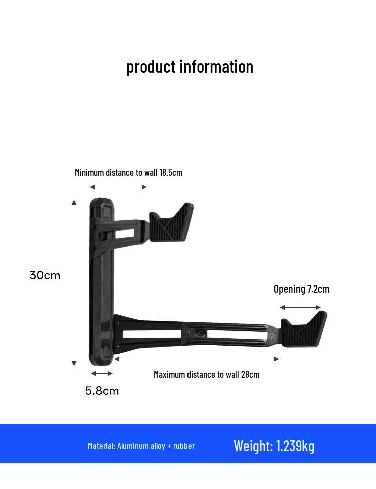Adjustable Bicycle Wall Mount Rack with Silicone Protection, 40kg Capacity, Space-Saving Design.